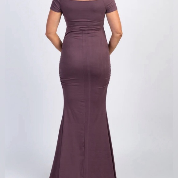 Plum Shoulder Wrap Maternity dress SHORT PETITE - Picture 2 of 3